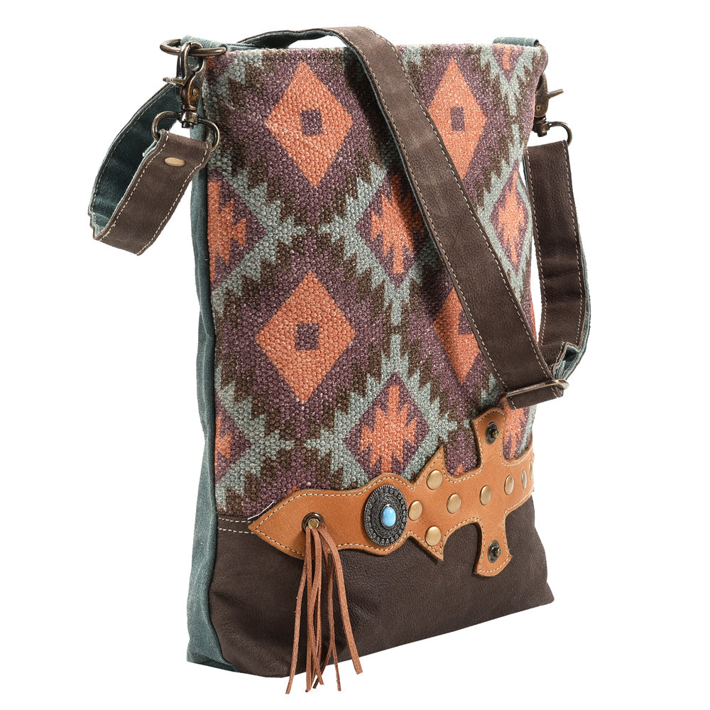 OHLAY Upcycled Wool Canvas Genuine Leather Messenger Bag