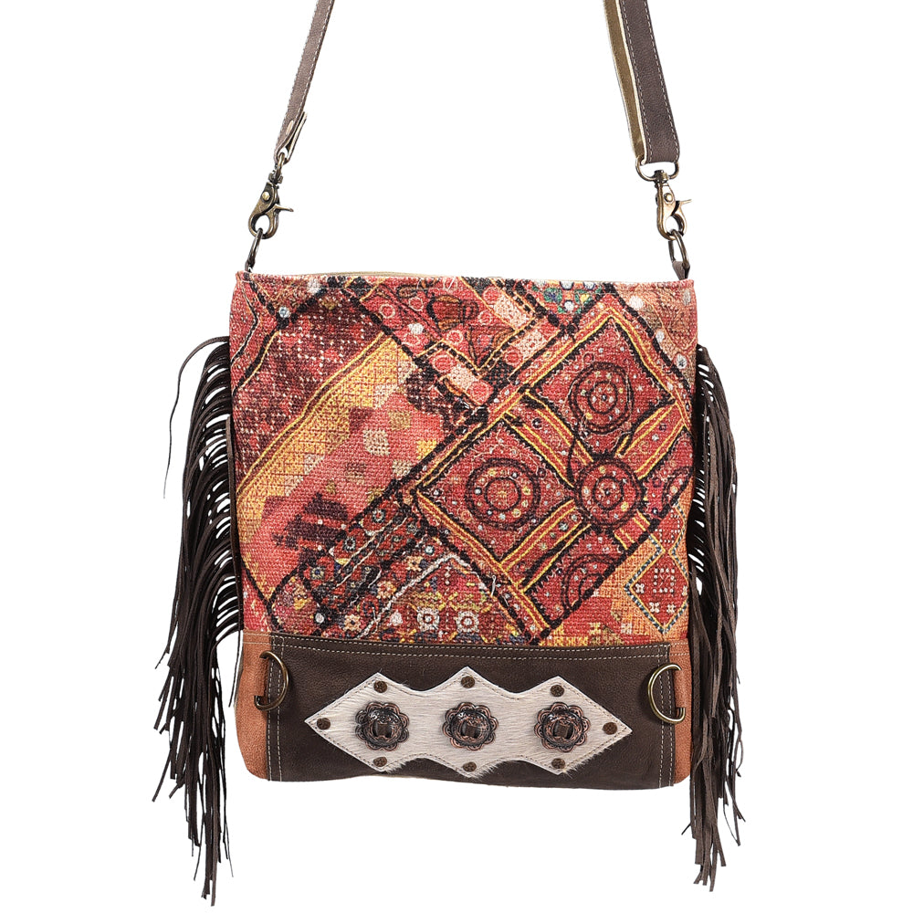 OHLAY Upcycled Wool Canvas Hair-On Genuine Leather Messenger Bag