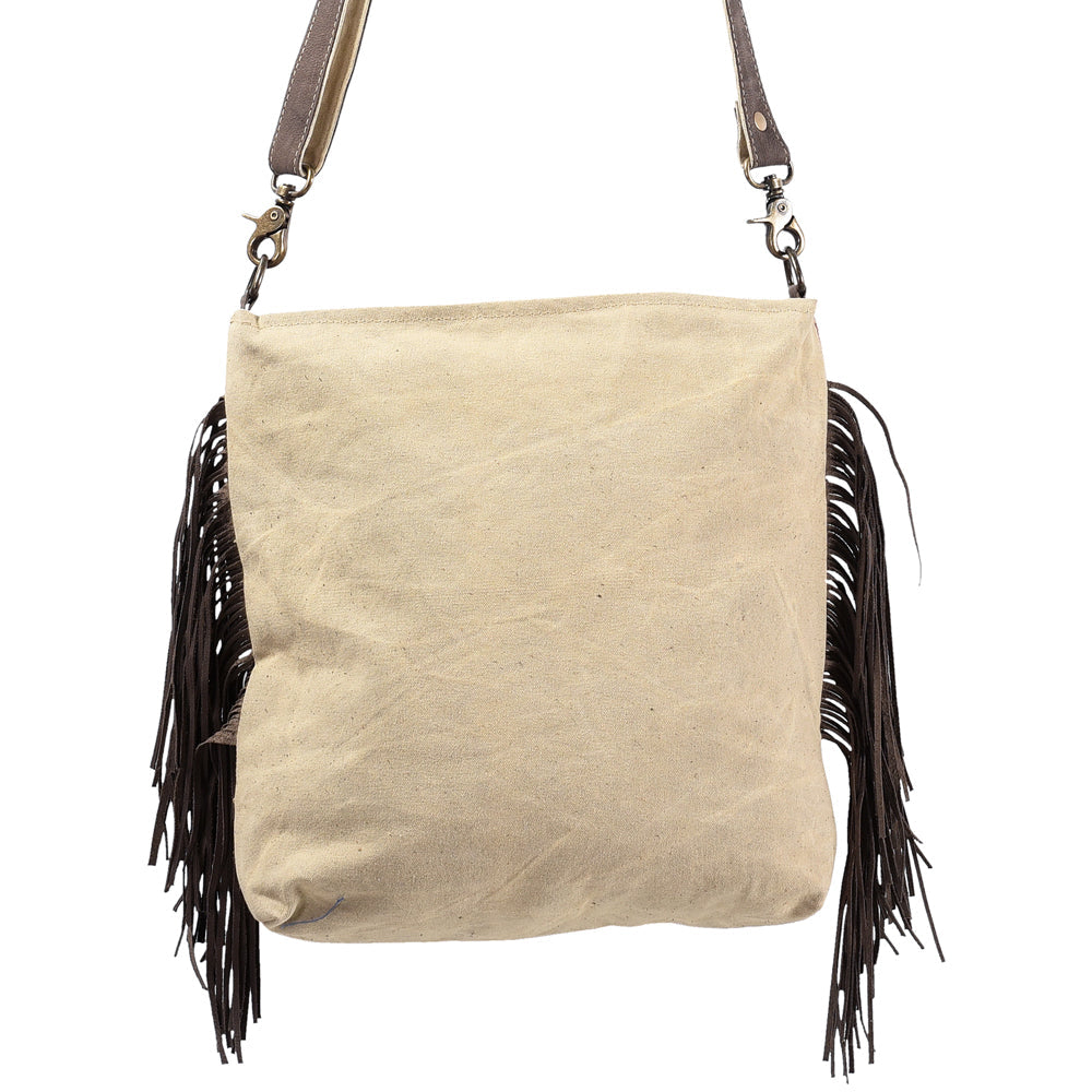 OHLAY Upcycled Wool Canvas Hair-On Genuine Leather Messenger Bag