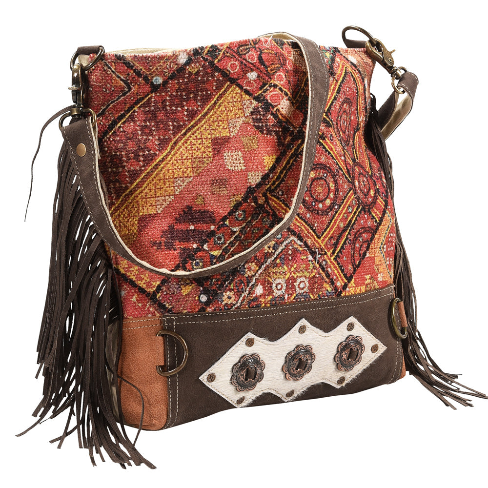 OHLAY Upcycled Wool Canvas Hair-On Genuine Leather Messenger Bag