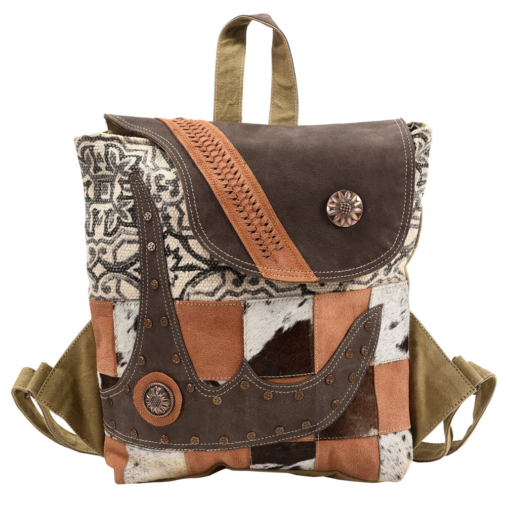 Ohlay Backpack Upcycled Canvas Hair-On Genuine Leather