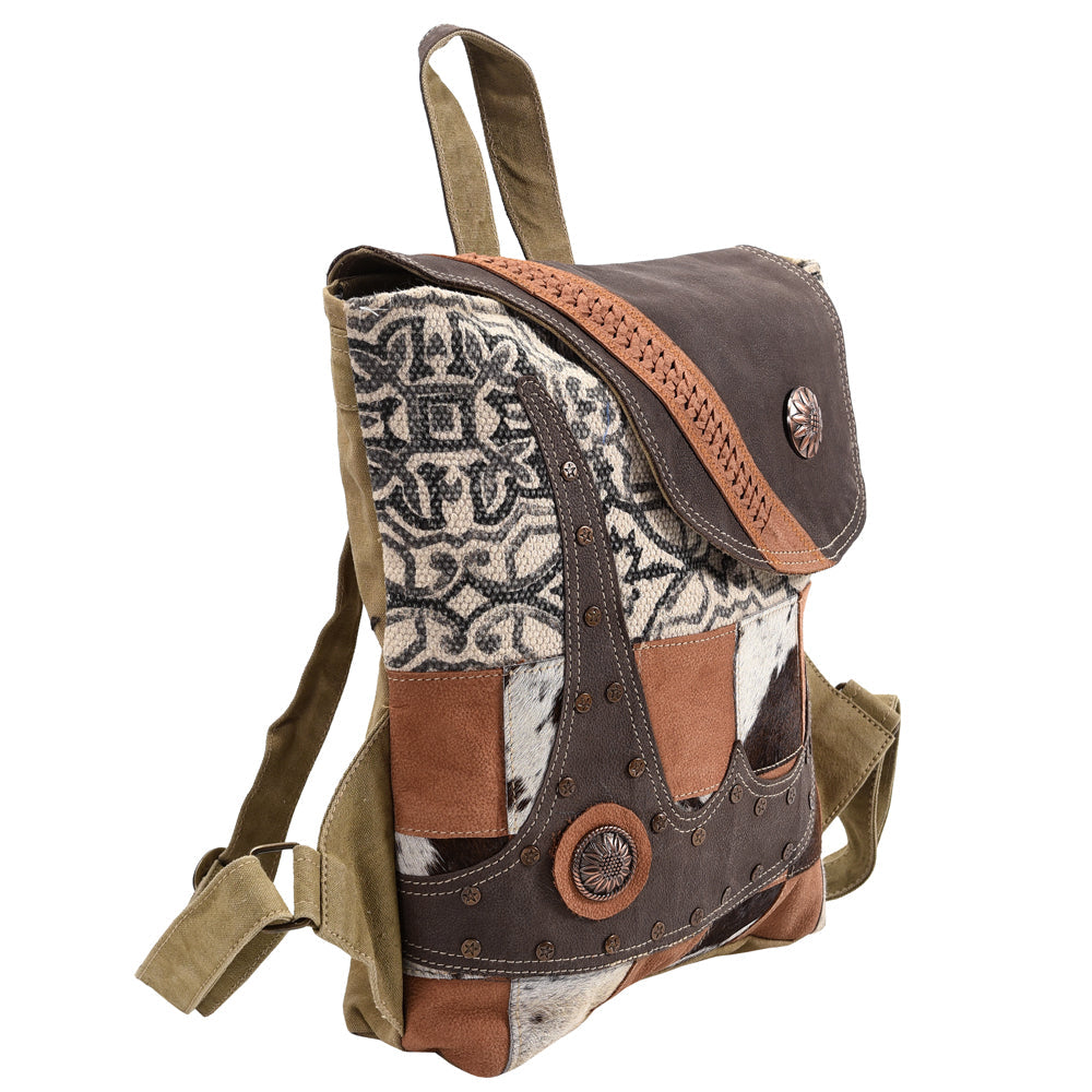 Ohlay Backpack Upcycled Canvas Hair-On Genuine Leather