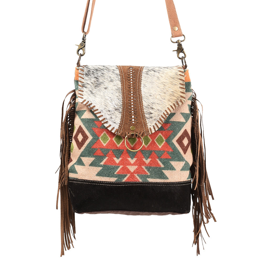 OHLAY Upcycled Wool Canvas Hair-On Genuine Leather Messenger Bag