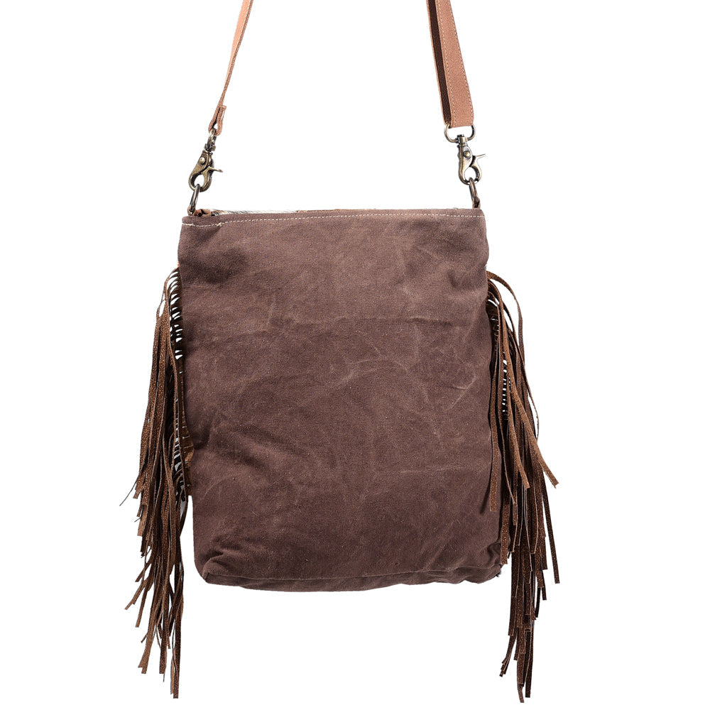 OHLAY Upcycled Wool Canvas Hair-On Genuine Leather Messenger Bag