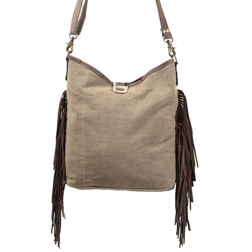 Ohlay Crossbody Hand Tooled Upcycled Wool Upcycled Canvas Hair-On Genuine Leather