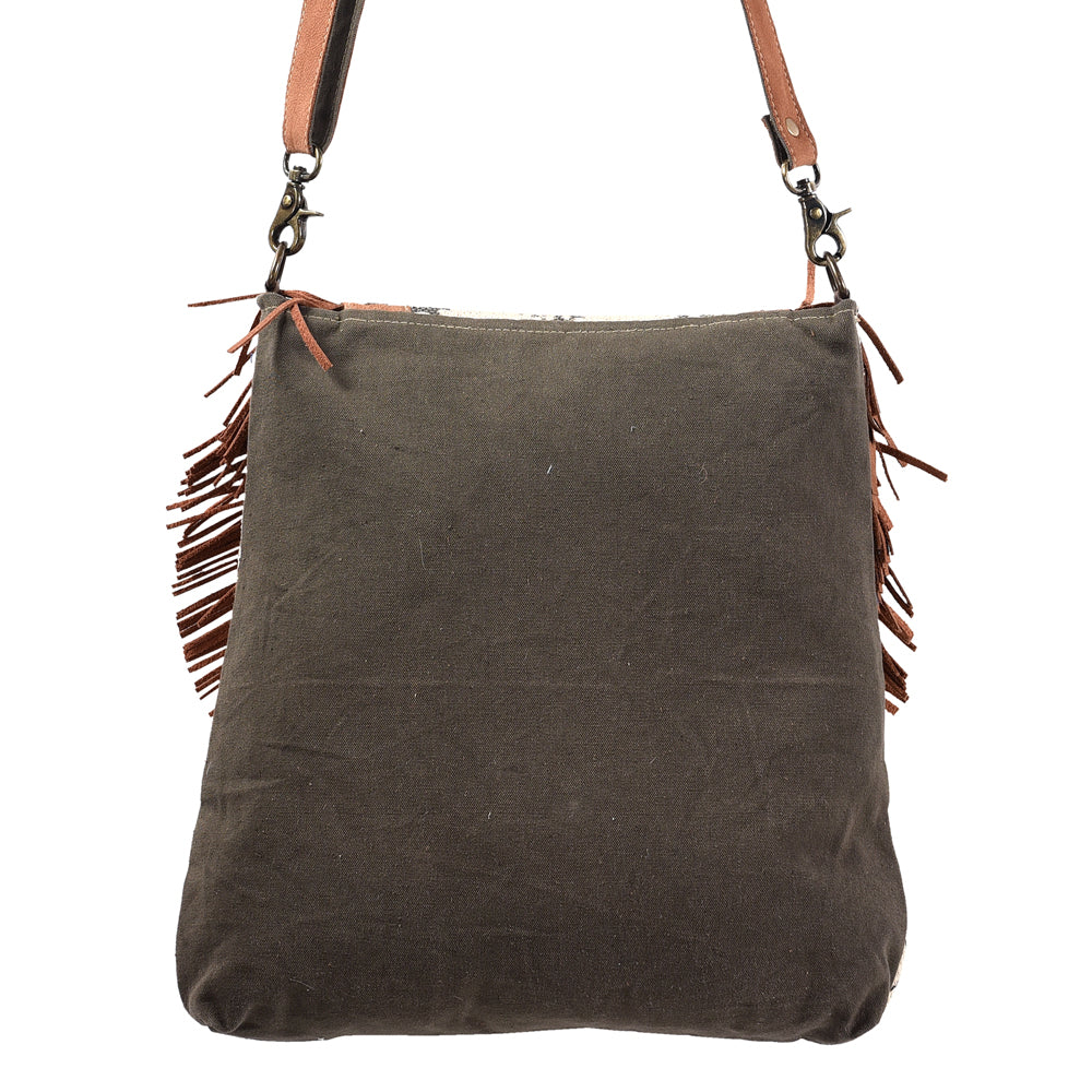 OHLAY Upcycled Wool Canvas Hair-On Genuine Leather Messenger Bag