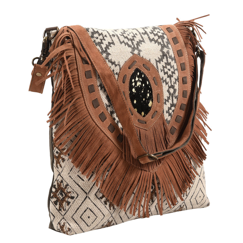 OHLAY Upcycled Wool Canvas Hair-On Genuine Leather Messenger Bag
