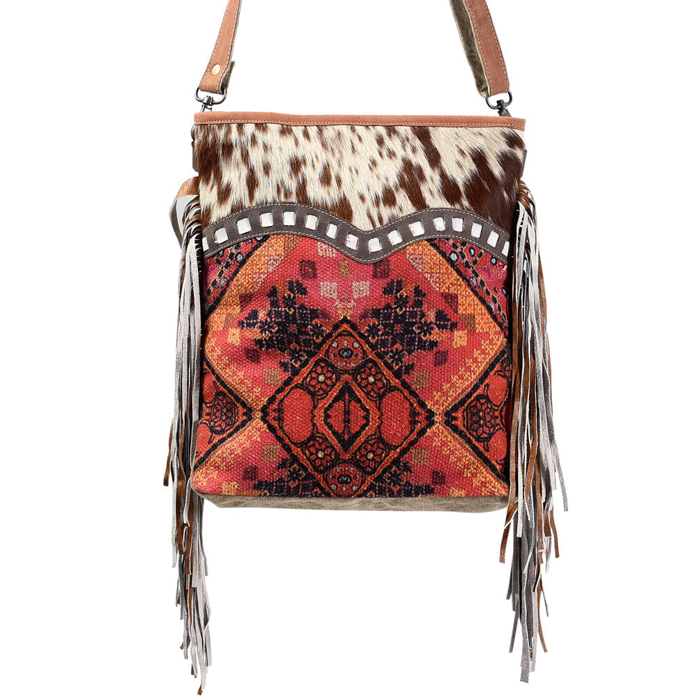 OHLAY Upcycled Wool Canvas Hair-On Genuine Leather Messenger Bag