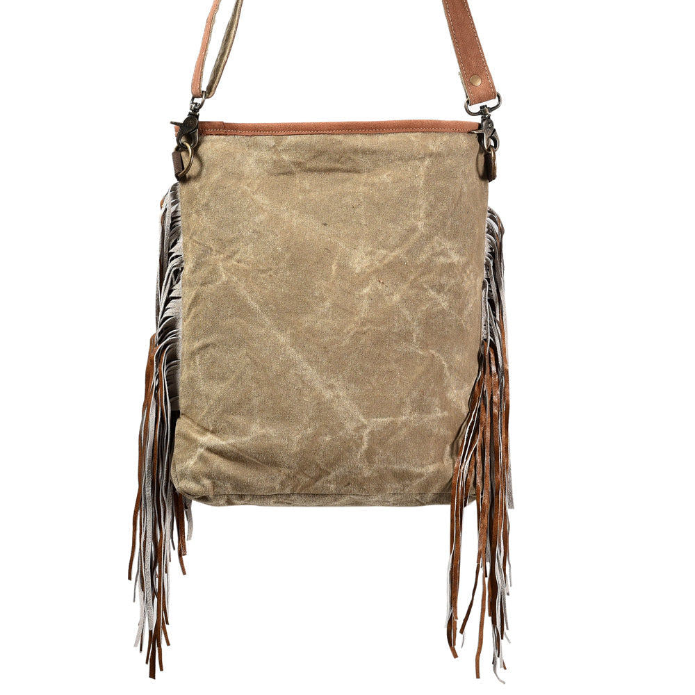 OHLAY Upcycled Wool Canvas Hair-On Genuine Leather Messenger Bag