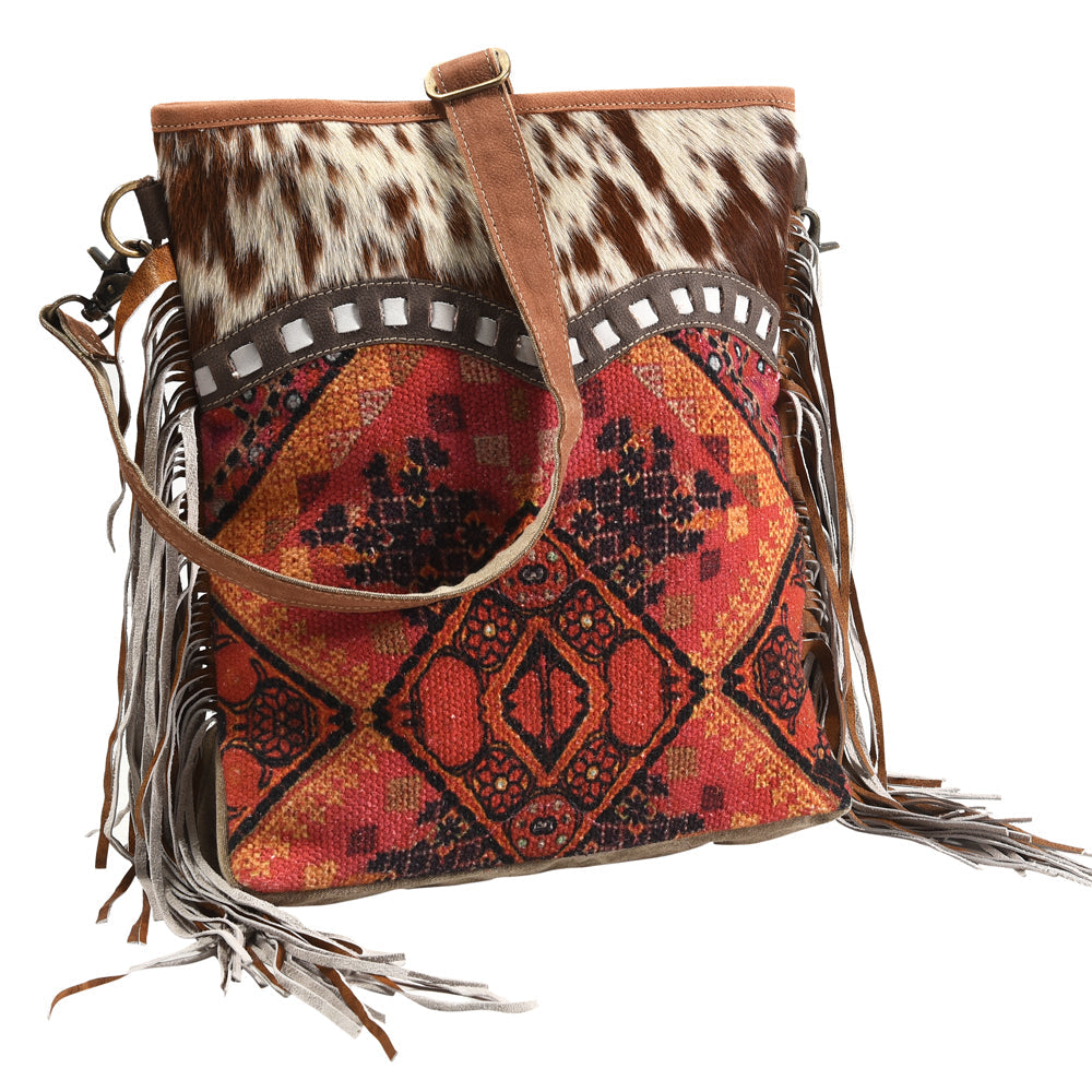 OHLAY Upcycled Wool Canvas Hair-On Genuine Leather Messenger Bag