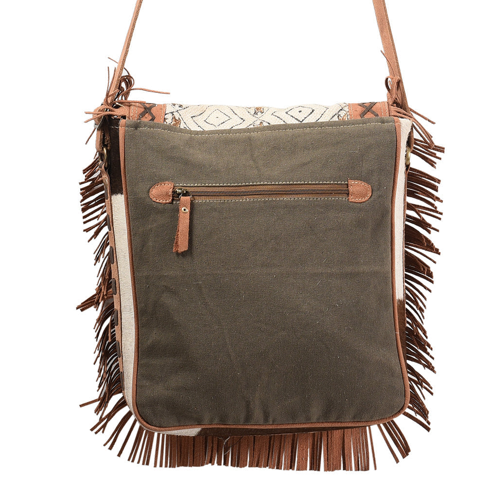 Ohlay Messenger Upcycled Wool Upcycled Canvas Hair-on Genuine Leather
