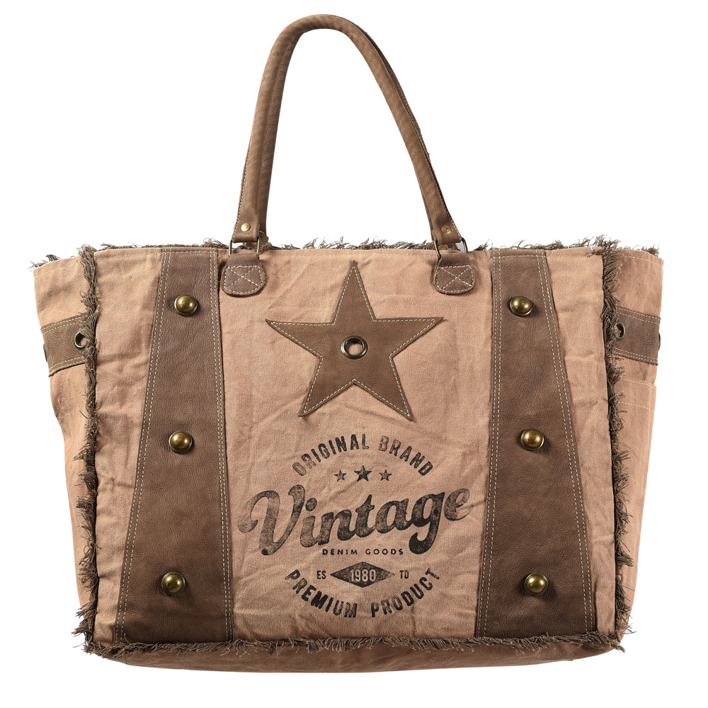 OHLAY Upcycled Canvas Genuine Leather Tote