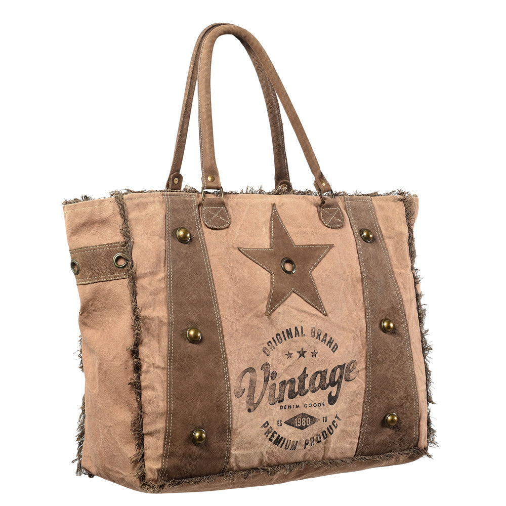 OHLAY Upcycled Canvas Genuine Leather Tote
