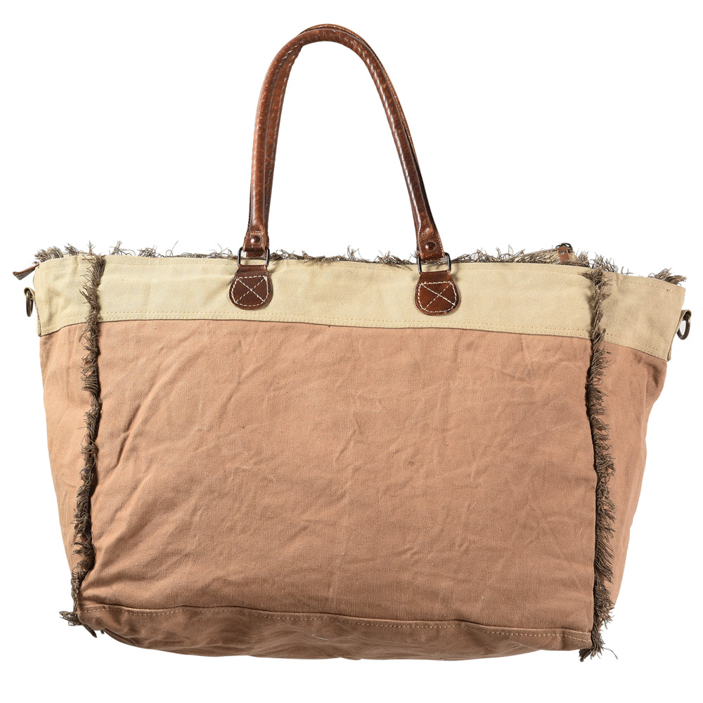 OHLAY Upcycled Canvas Genuine Leather Tote