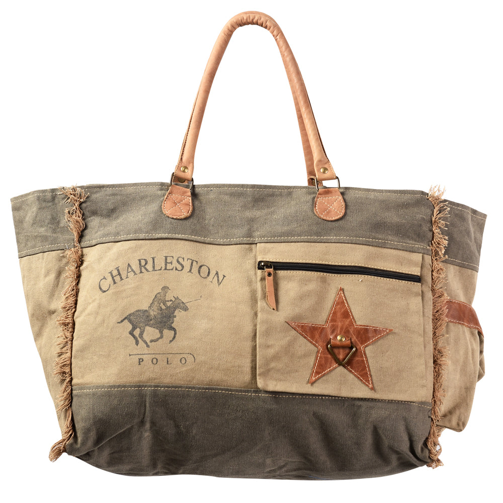 OHLAY Upcycled Canvas Genuine Leather Tote