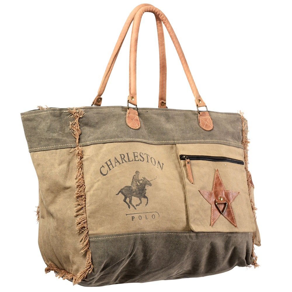 OHLAY Upcycled Canvas Genuine Leather Tote