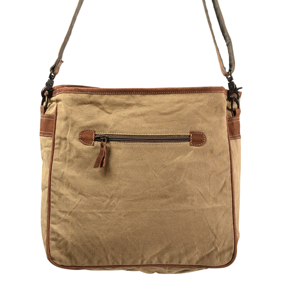 OHLAY Upcycled Wool Canvas Hair-On Genuine Leather Messenger Bag