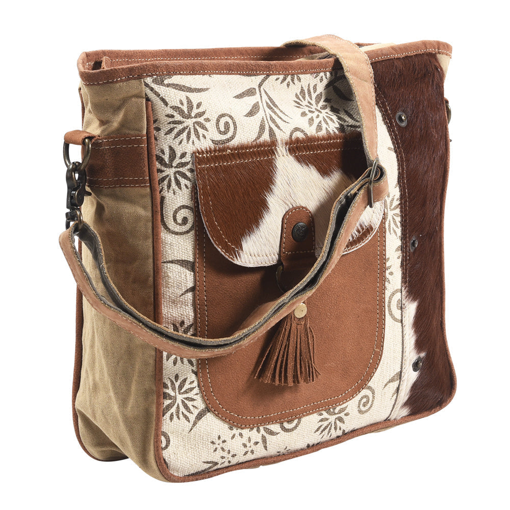 OHLAY Upcycled Wool Canvas Hair-On Genuine Leather Messenger Bag