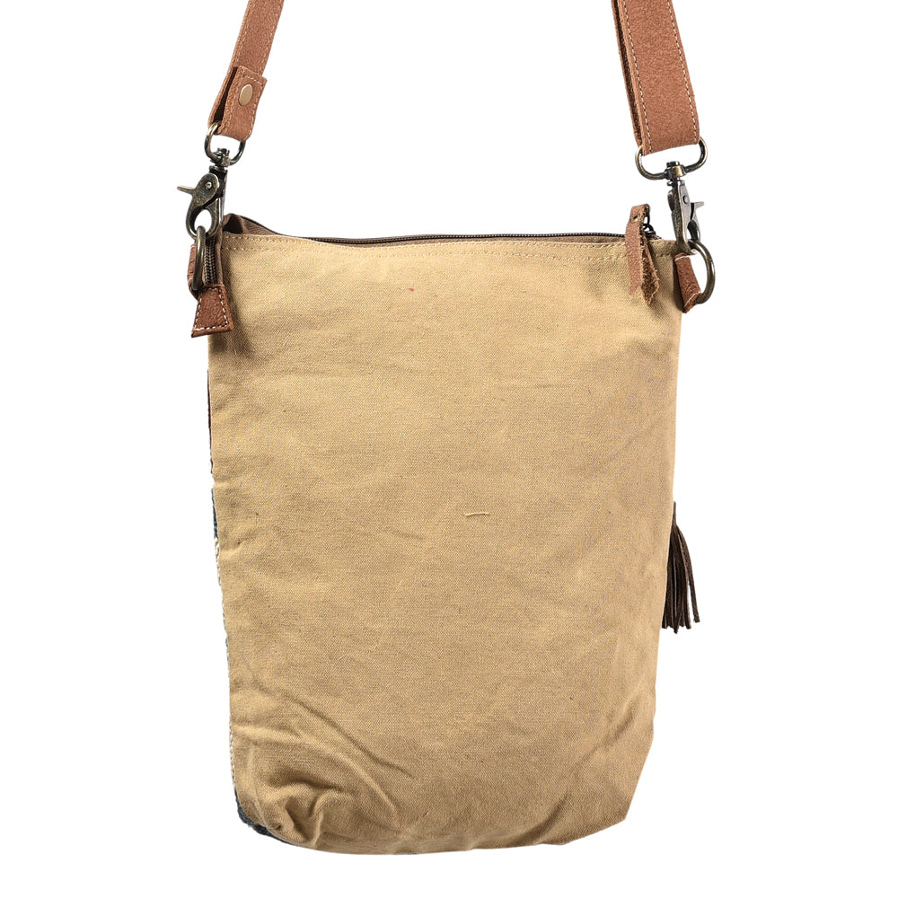 OHLAY Upcycled Wool Canvas Hair-On Genuine Leather Messenger Bag