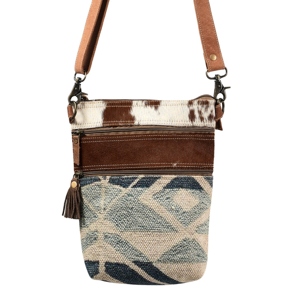 OHLAY Upcycled Wool Canvas Hair-On Genuine Leather Messenger Bag