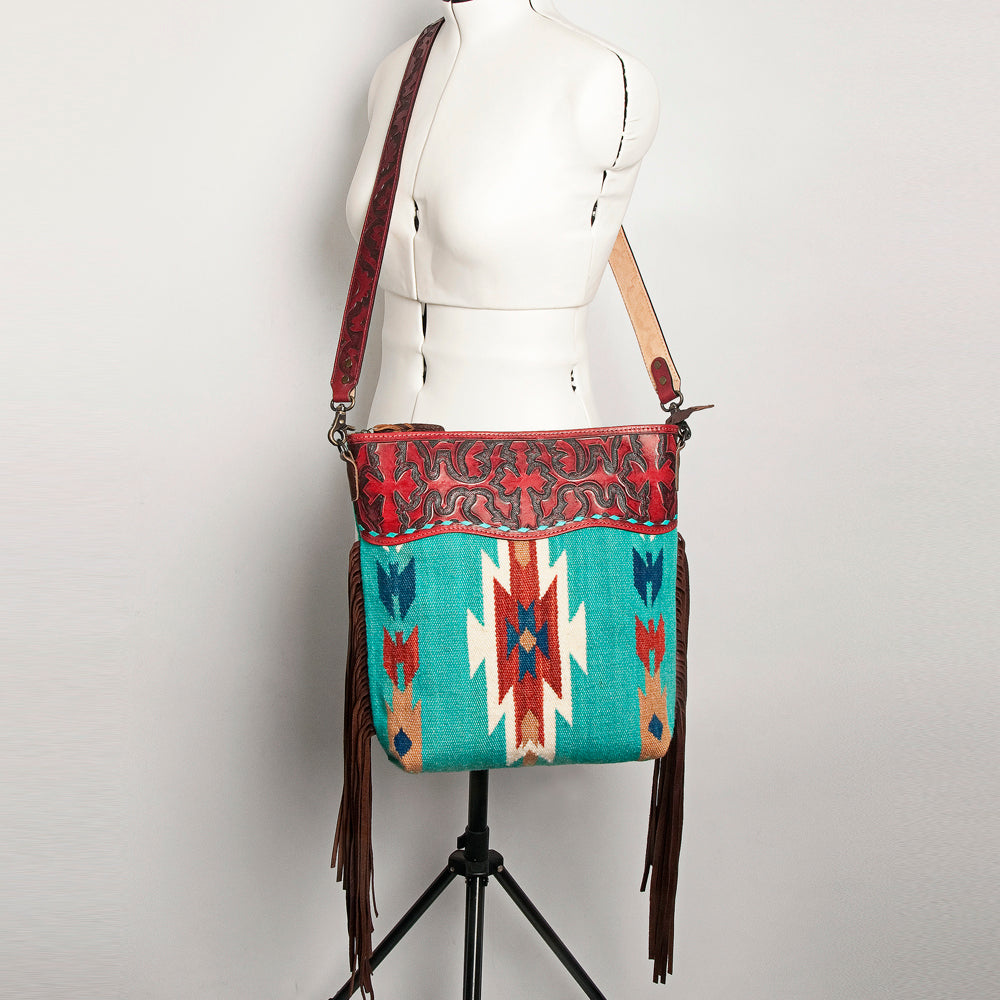 American Darling Signature Crossbody Hand Tooled Saddle Blanket Genuine Leather