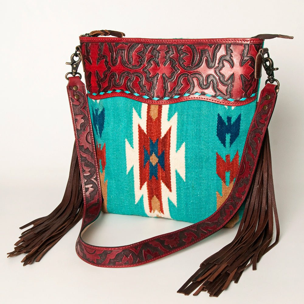 American Darling Signature Crossbody Hand Tooled Saddle Blanket Genuine Leather
