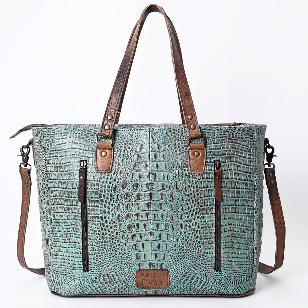 American Darling Western Leather Tote Bag, Crocodile Embossed Full Grain Genuine Leather, Eco-Friendly Large Shopper Bag