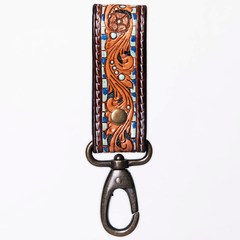 American Darling Hand Tooled Carved Genuine Leather Keyring