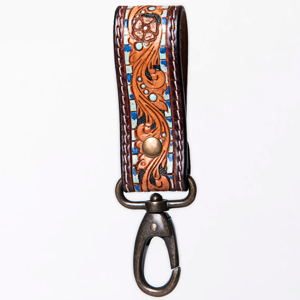 American Darling Hand Tooled Carved Genuine Leather Keyring