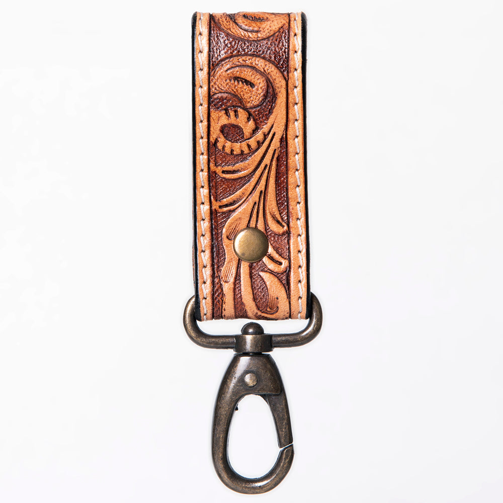 American Darling Hand Tooled Carved Genuine Leather Keyring