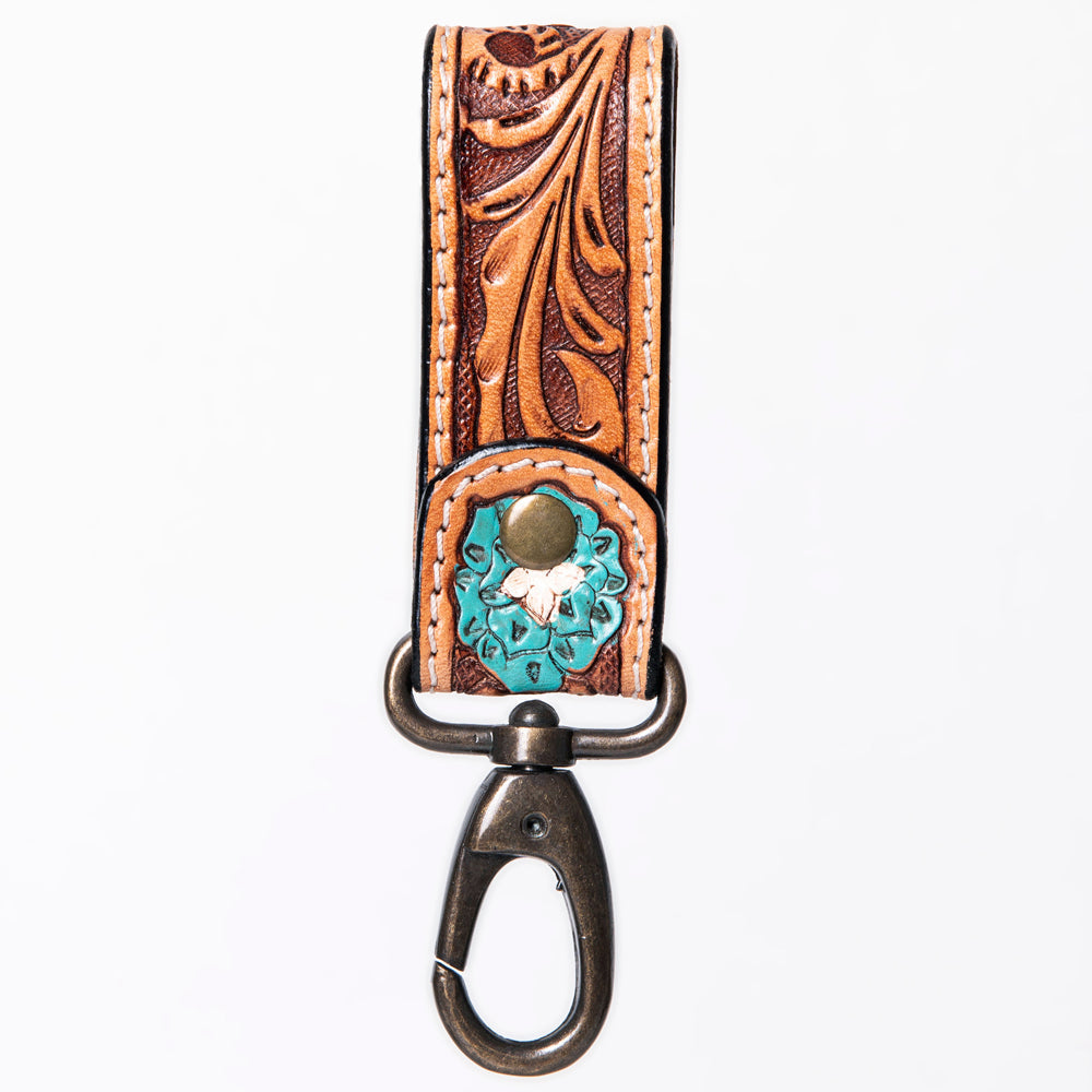 American Darling Hand Tooled Carved Genuine Leather Keyring