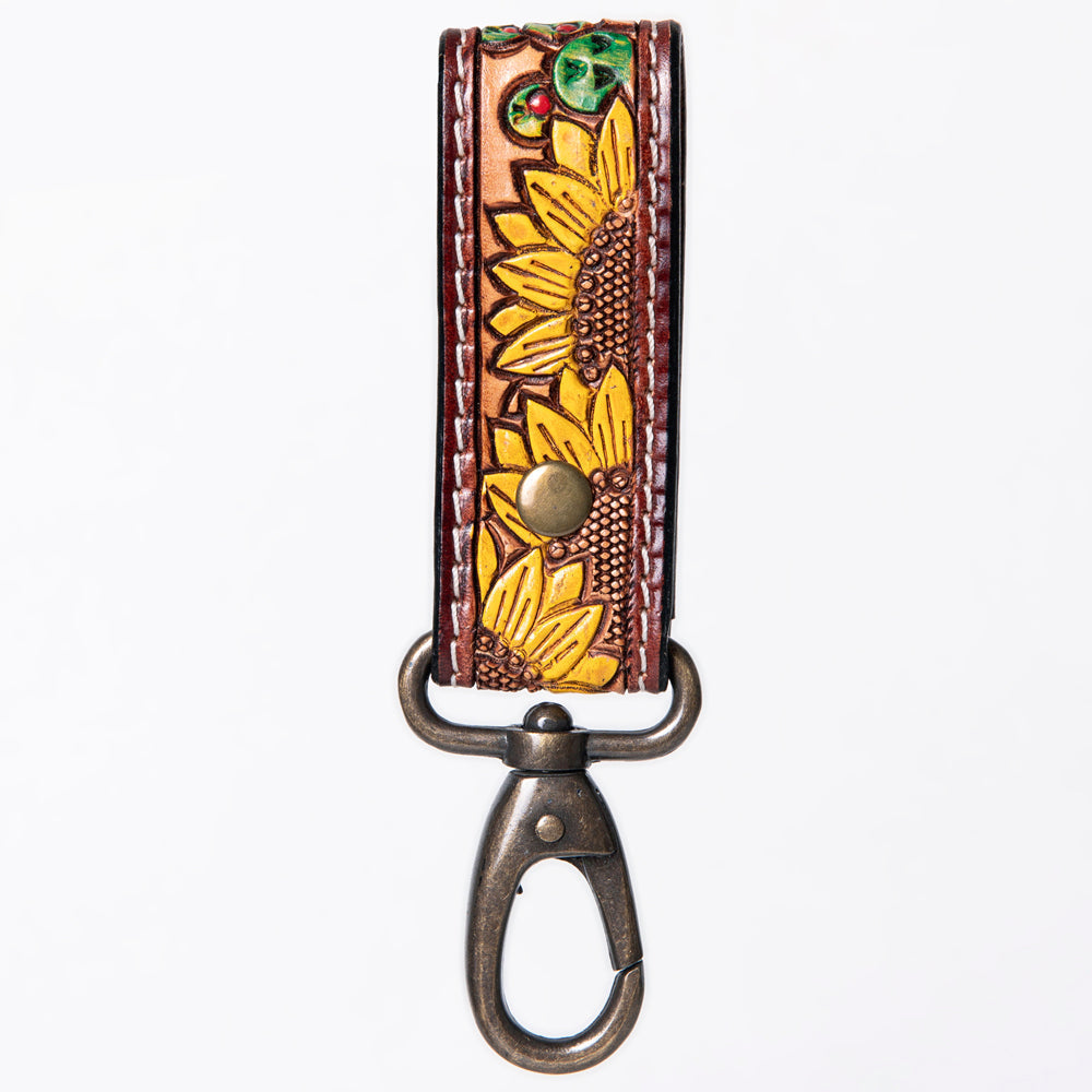 American Darling Hand Tooled Carved Genuine Leather Keyring