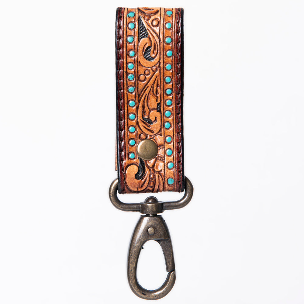American Darling Hand Tooled Carved Genuine Leather Keyring