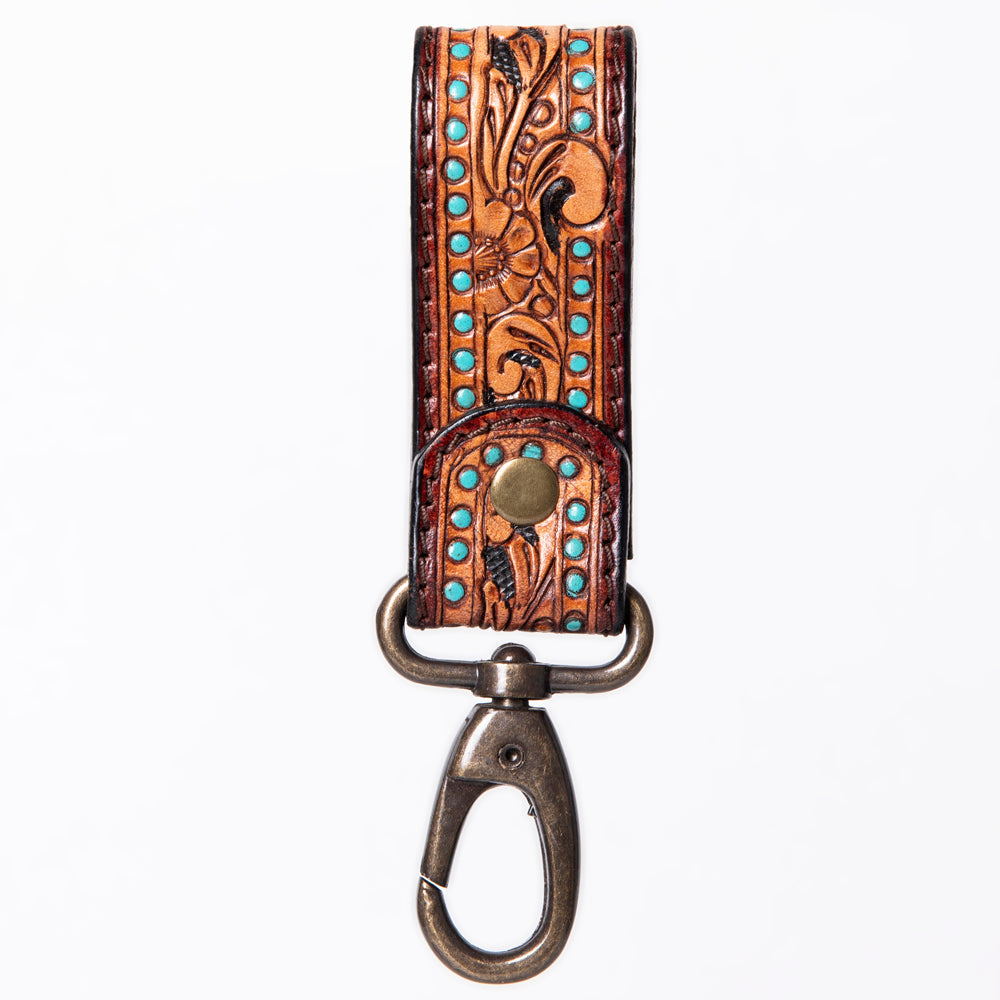 American Darling Hand Tooled Carved Genuine Leather Keyring