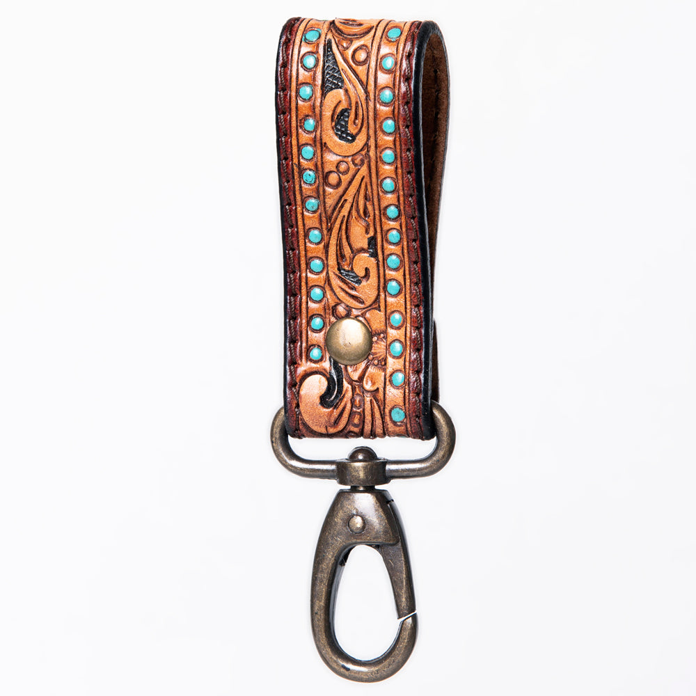 American Darling Hand Tooled Carved Genuine Leather Keyring
