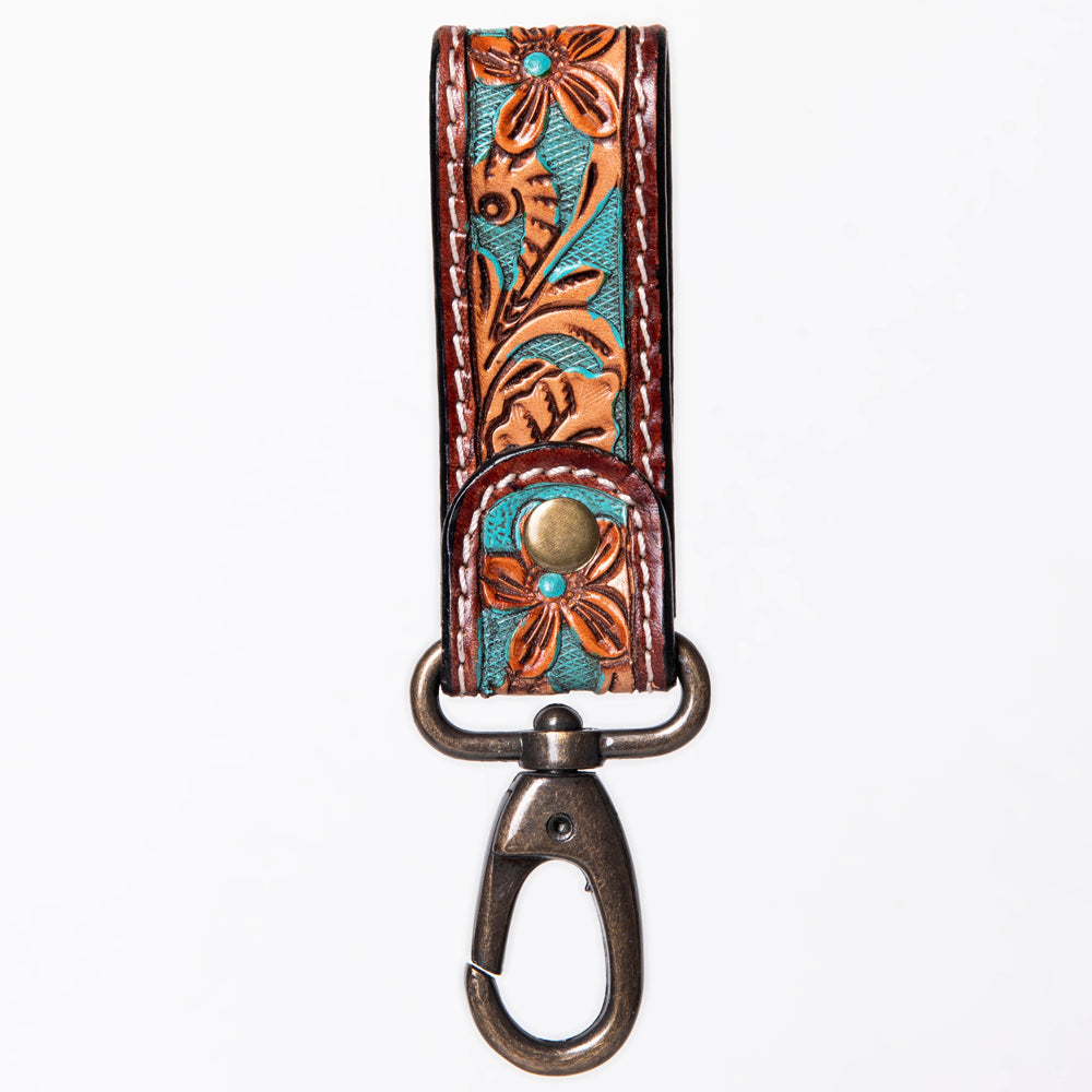 American Darling Hand Tooled Carved Genuine Leather Keyring