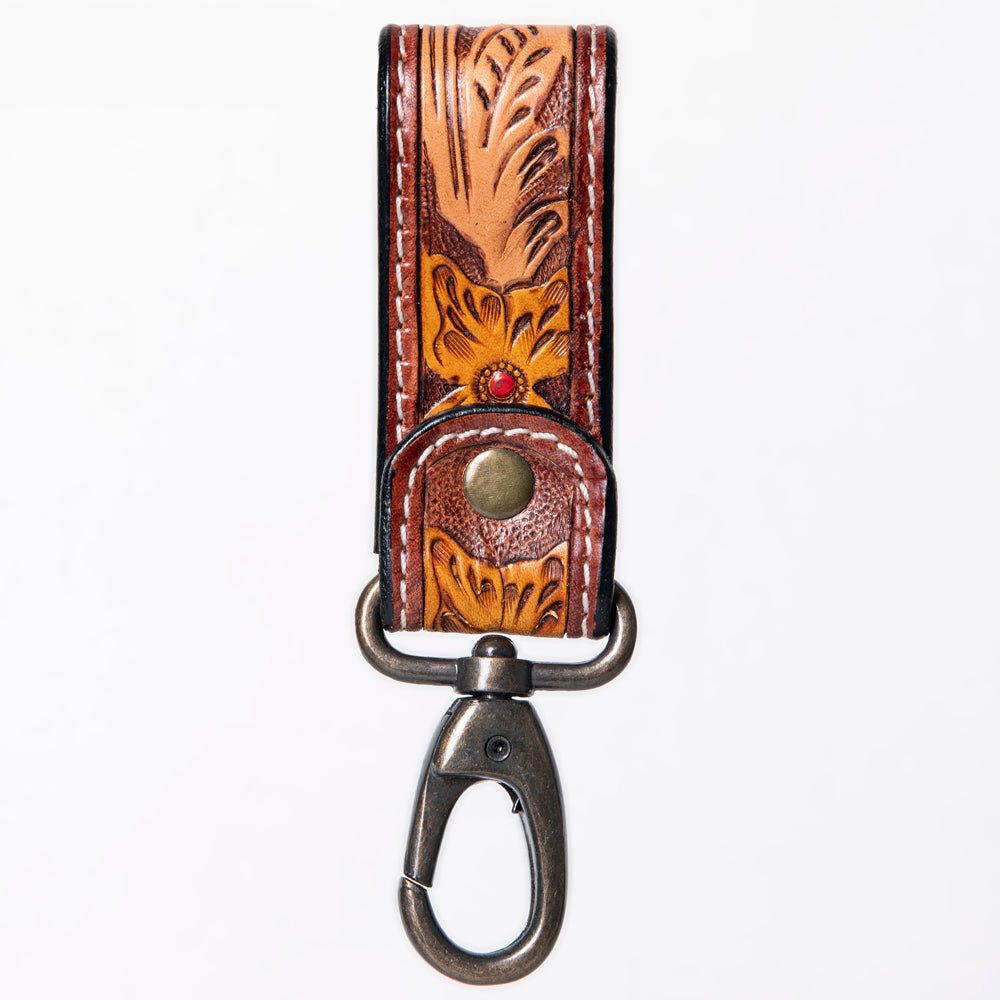 American Darling Hand Tooled Carved Genuine Leather Keyring