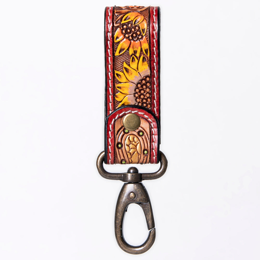 American Darling Hand Tooled Carved Genuine Leather Keyring