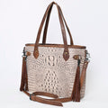 American Darling Western Leather Tote Bag, Crocodile Embossed Full Grain Genuine Leather, Eco-Friendly Handcrafted Purses