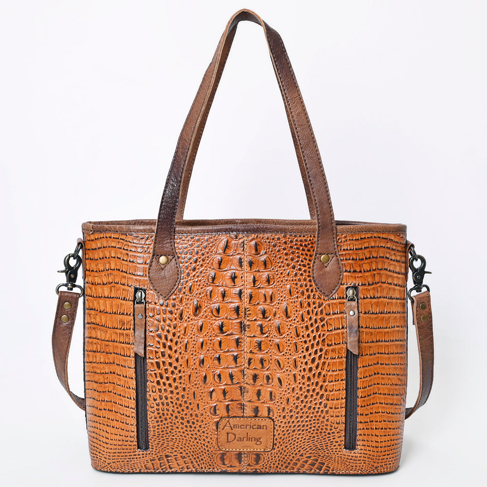 American Darling Western Leather Tote Bag, Crocodile Embossed Full Grain Genuine Leather, Eco-Friendly Handcrafted Purses