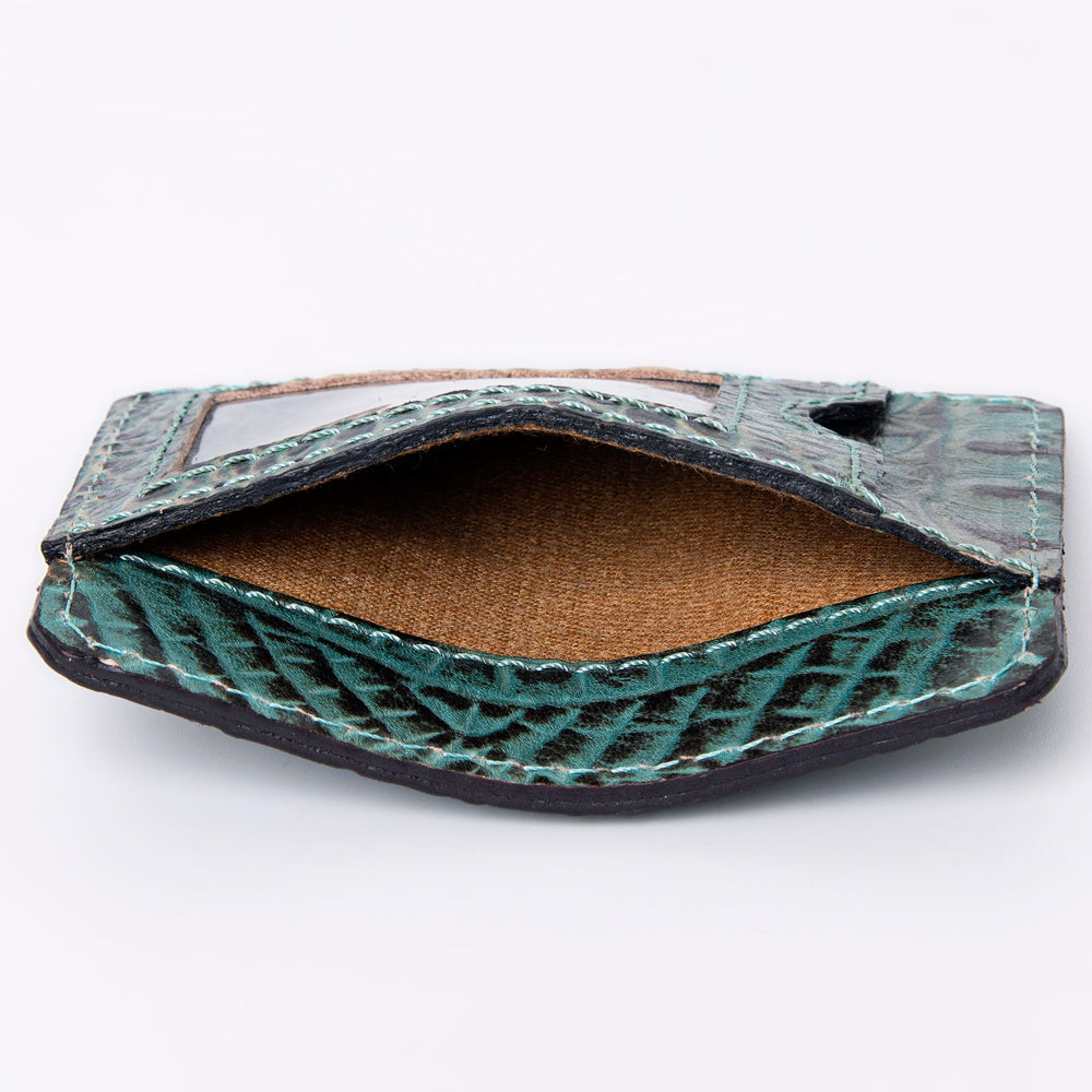 American Darling Western Card-Holder, Crocodile Embossed Full Grain Genuine Leather, Eco-Friendly Handcrafted Mini Wallet