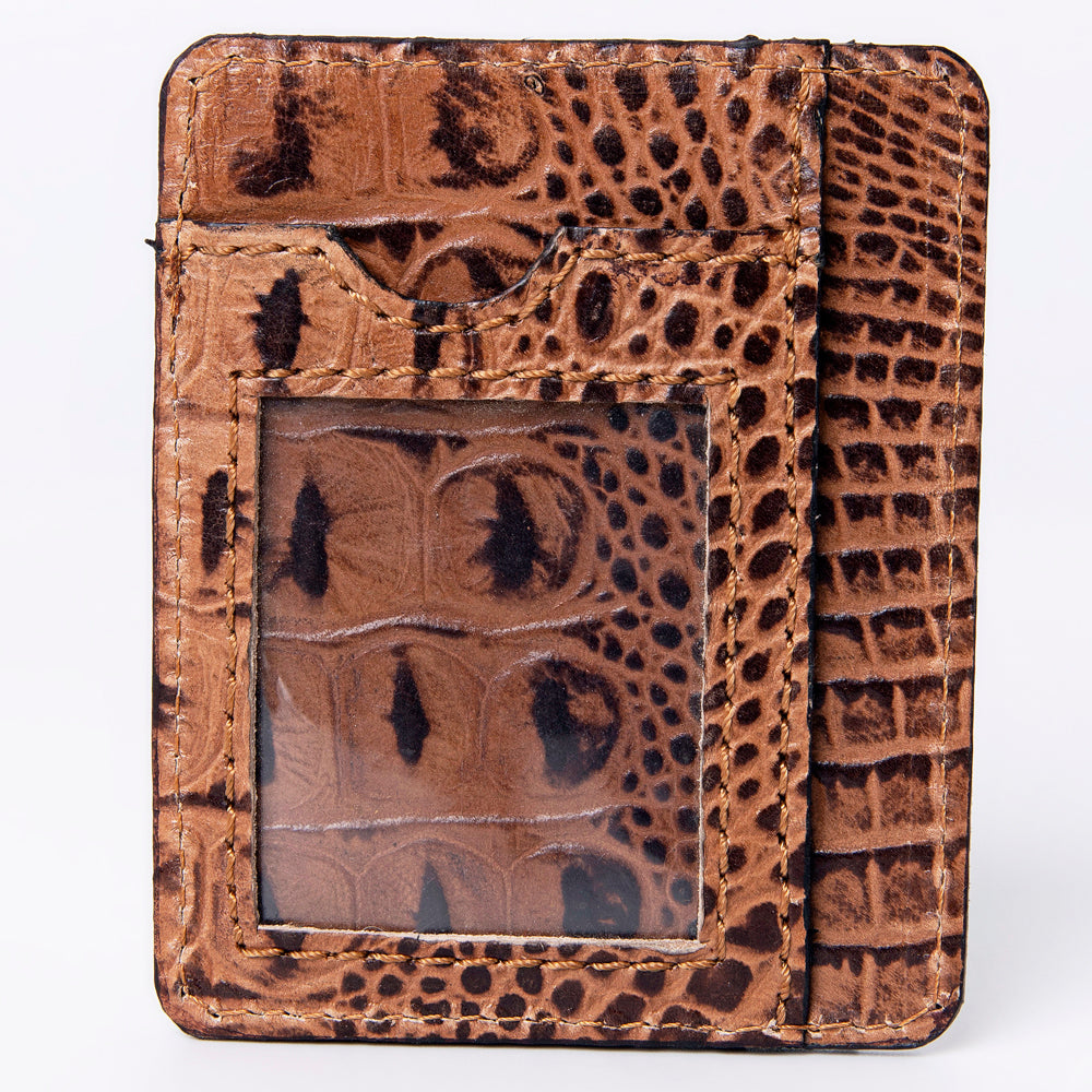 American Darling Western Card-Holder, Crocodile Embossed Full Grain Genuine Leather, Eco-Friendly Handcrafted Mini Wallet