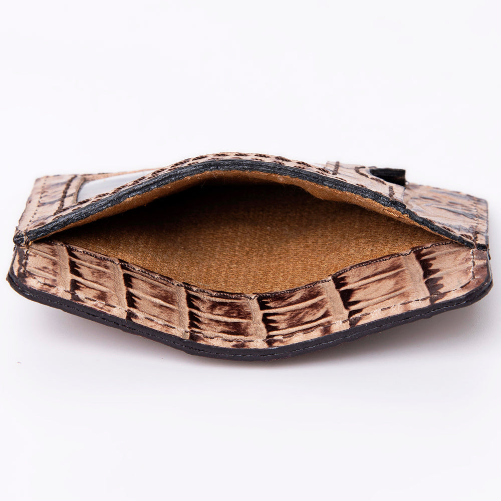 American Darling Western Card-Holder, Crocodile Embossed Full Grain Genuine Leather, Eco-Friendly Handcrafted Mini Wallet