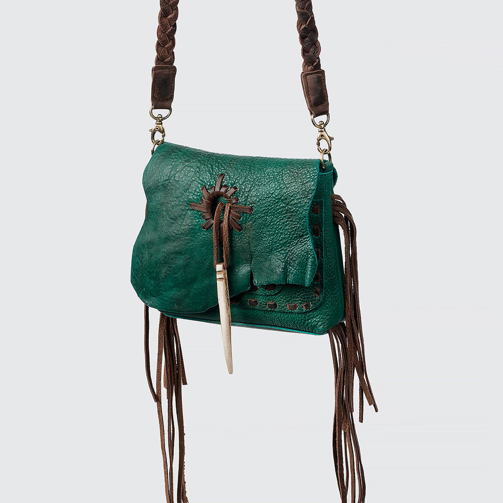 American Darling Cross body Bag Western Genuine Leather Handcrafted Purse with Fringes and Braided Strap