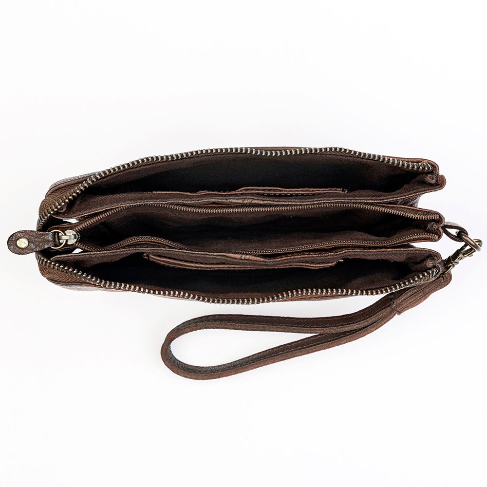 Vintage Handmade Genuine Cowhide Leather Clutch Purse For Women