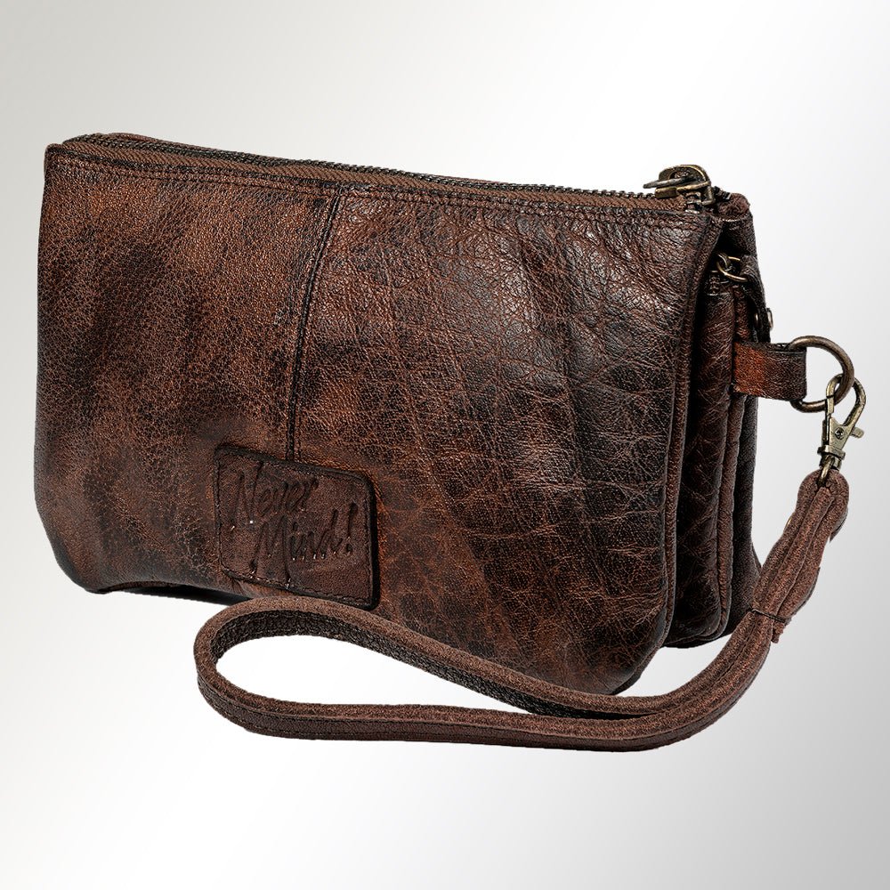 Vintage Handmade Genuine Cowhide Leather Clutch Purse For Women