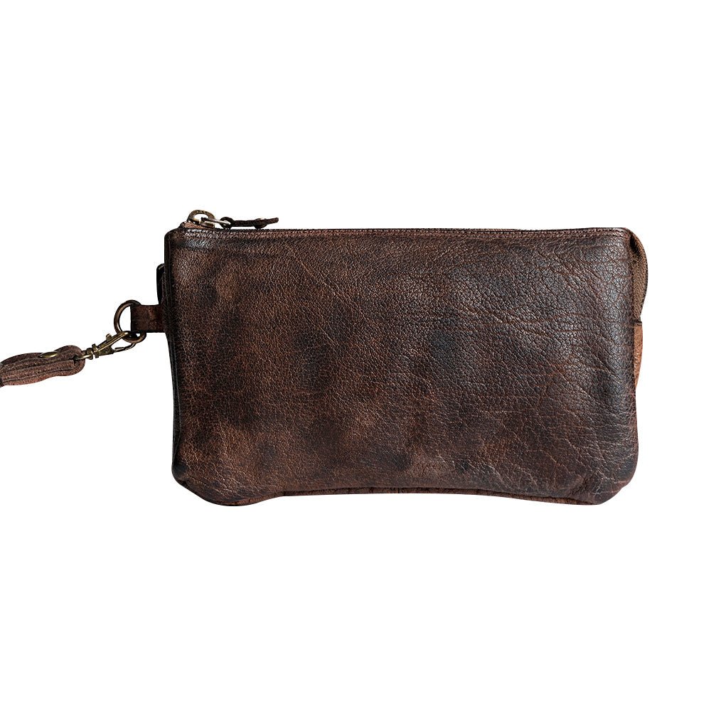 Vintage Handmade Genuine Cowhide Leather Clutch Purse For Women