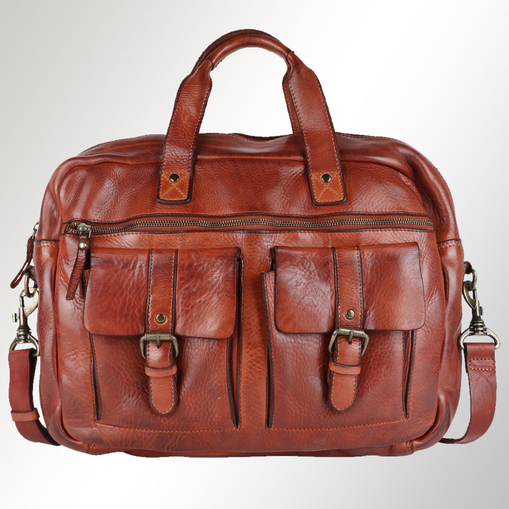 Spaghetti Western Briefcase Vintage Handmade Drum Dyed Genuine European Cowhide Leather