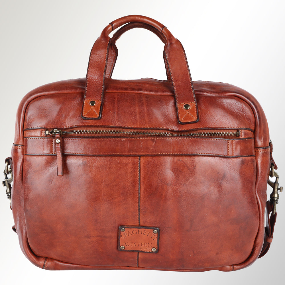 Spaghetti Western Briefcase Vintage Handmade Drum Dyed Genuine European Cowhide Leather