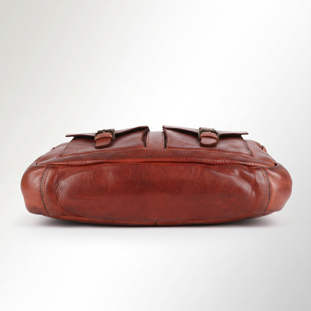 Spaghetti Western Swc405Cg Briefcase Vintage Handmade Drum Dyed Genuine European Cowhide Leather Women Bag Western Handbag Purse